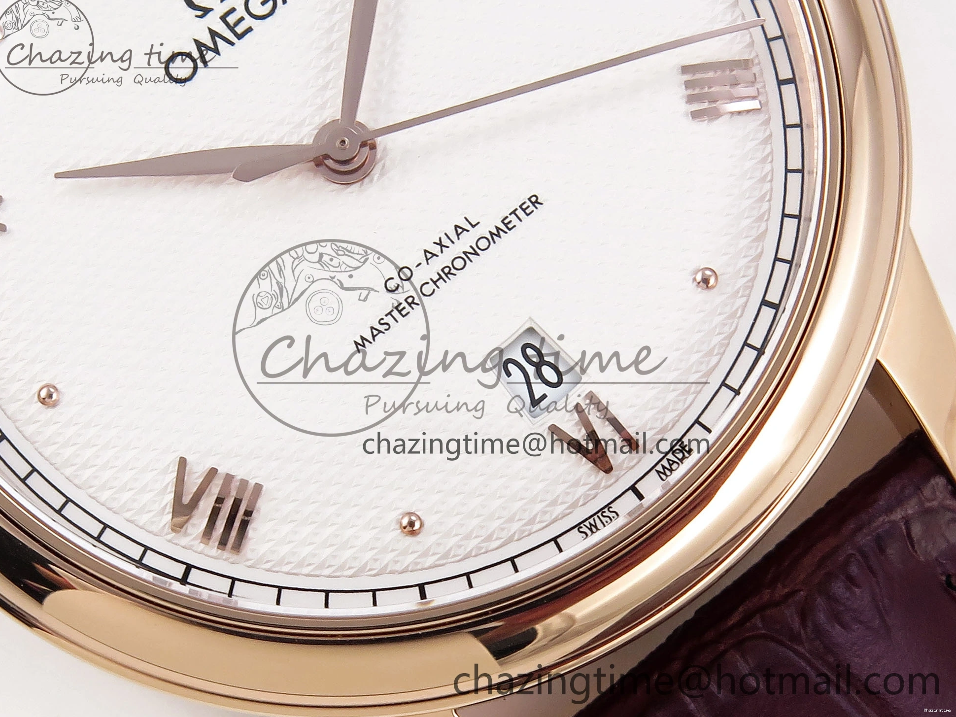 0219 Modern De Ville Date RG MKF 1:1 Best Edition White Textured Dial Roman Marker on Brown Leather Strap A 7752